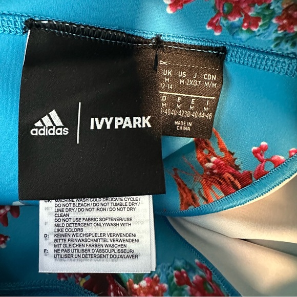 Ivy Park x Adidas Blue Floral Printed Striped Women Leggings Size M - Picture 9 of 14